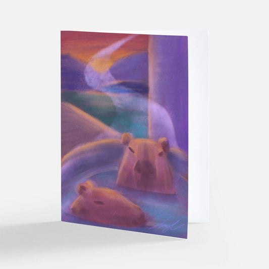 Capybaras in a Bath Greeting Card - Blank Card with Capybaras Relaxing in a Japanese Bath (Limited Quantities) Greeting Card JoyousJoyfulJoyness 