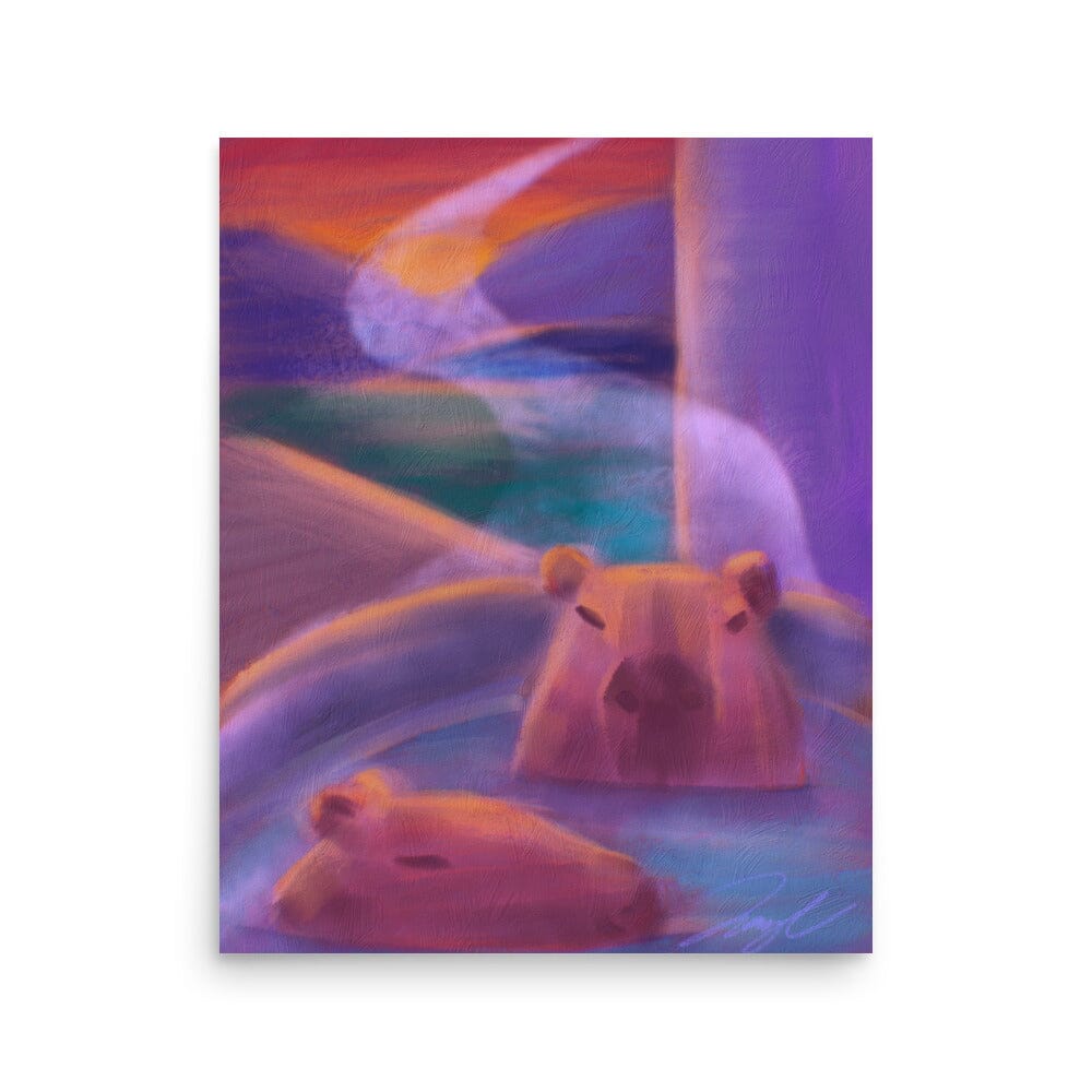 "Capybaras in a Bath" Painting [Unfoiled] Posters, Prints, & Visual Artwork JoyousJoyfulJoyness 