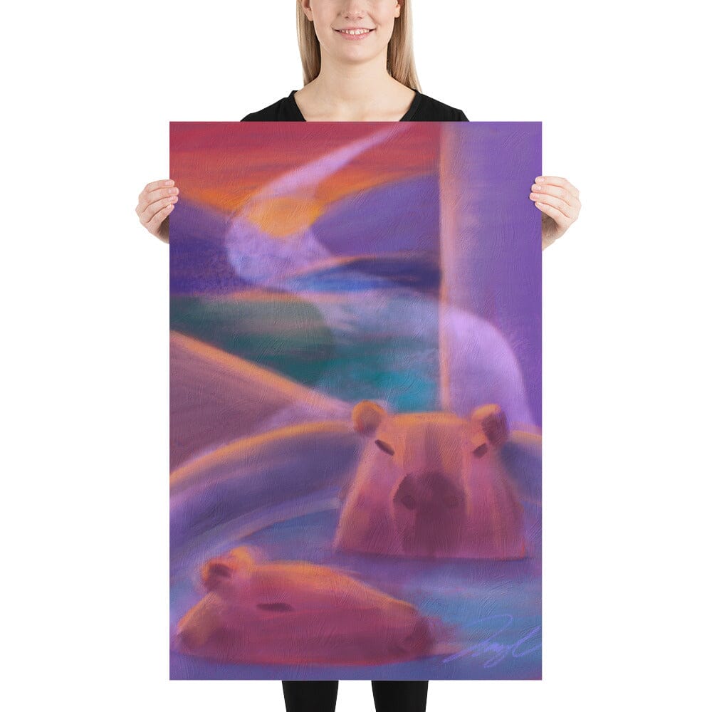 "Capybaras in a Bath" Painting [Unfoiled] Posters, Prints, & Visual Artwork JoyousJoyfulJoyness 