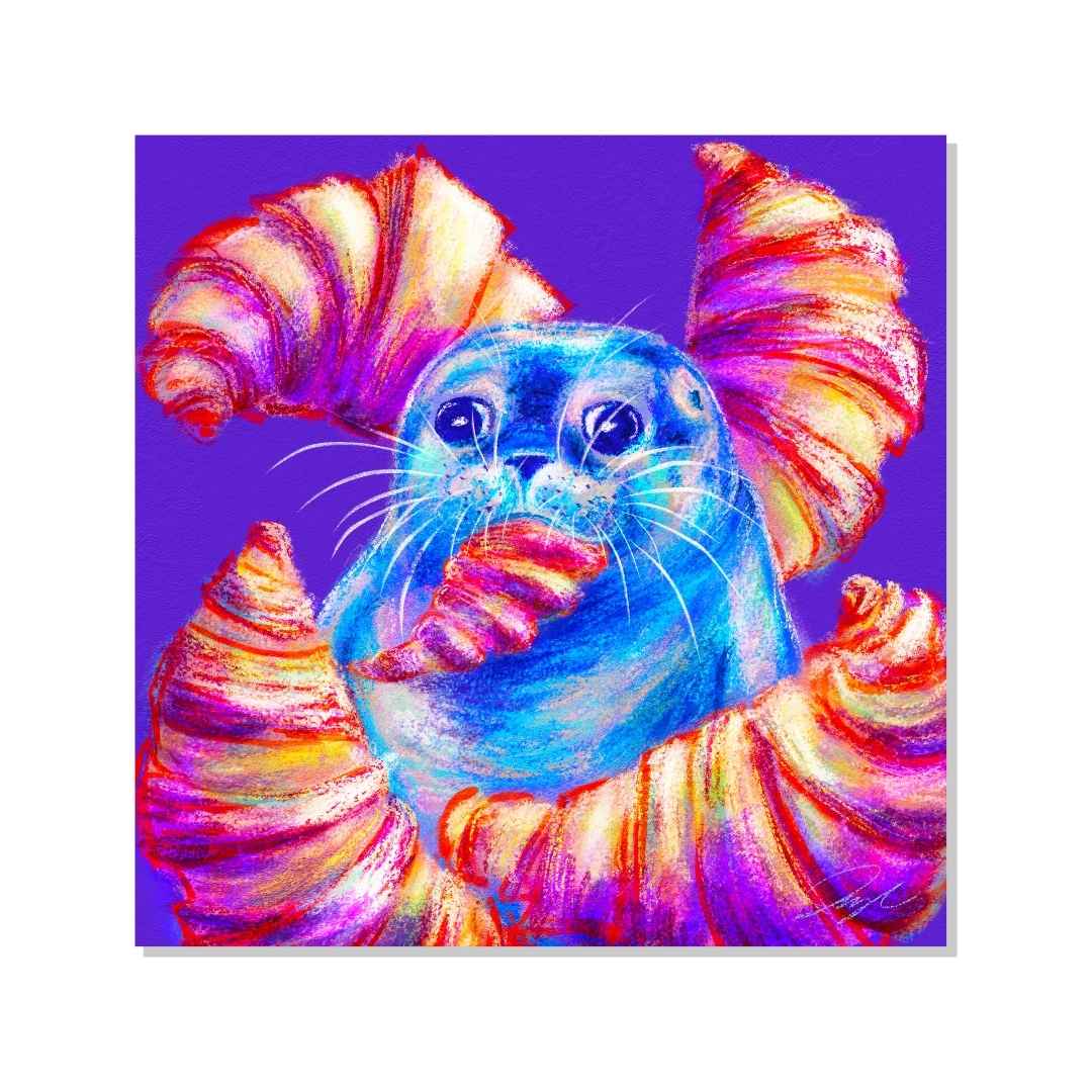 Culinary Critters Collection - "Carb Loading" Non-Holographic Matte Sticker - Seal with Croissants Decorative Stickers JoyousJoyfulJoyness 