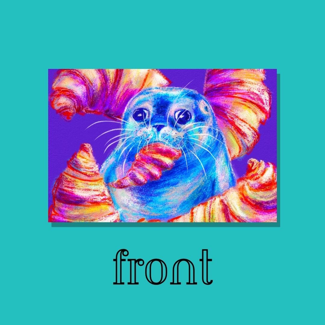 Culinary Critters Collection - "Carb Loading" Postcard - Postcard with a Fat Seal Eating a Croissant (Limited Quantities) Postcards JoyousJoyfulJoyness 