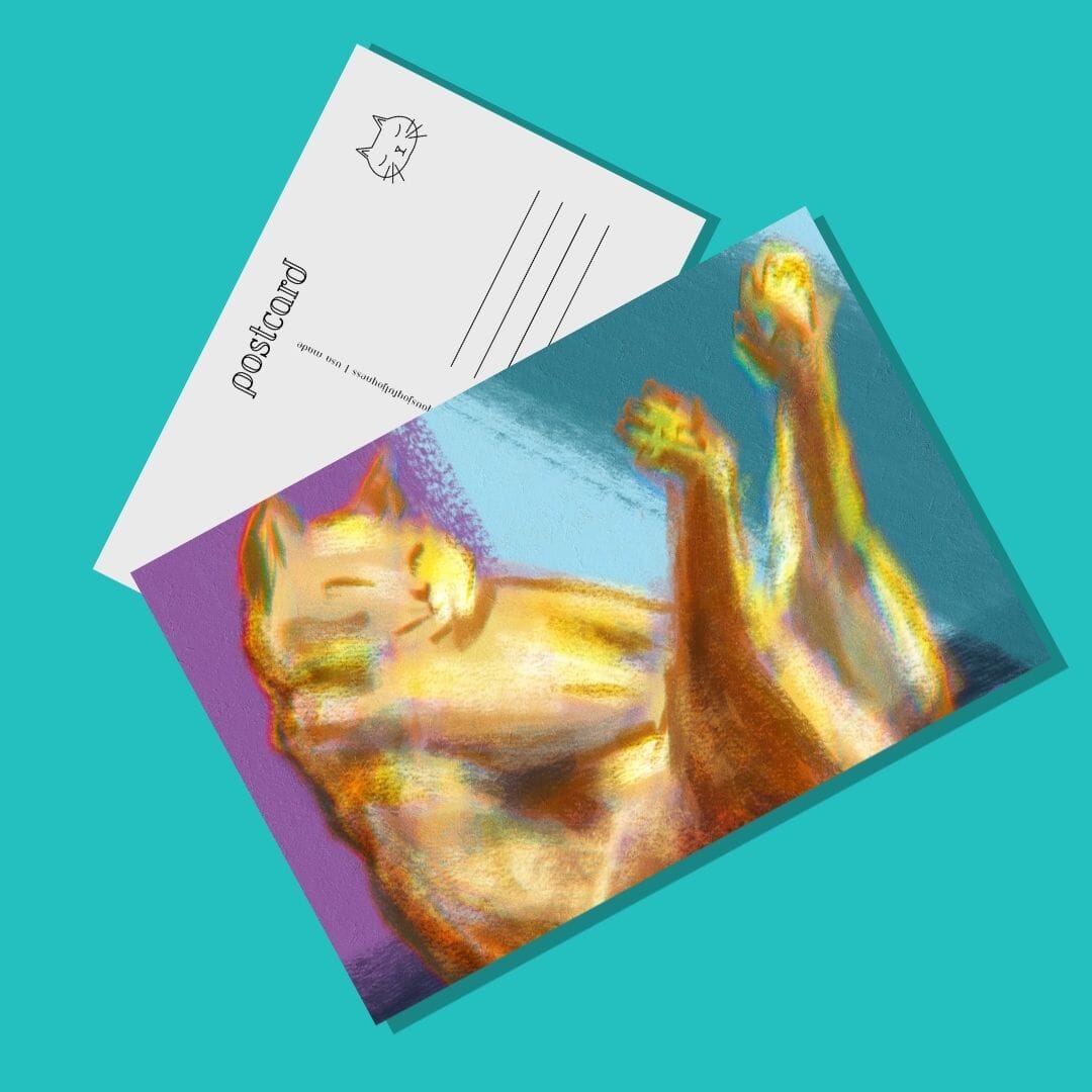 Cat in Boat Pose Postcard - Postcard with an Orange Cat in a Yoga Pose (Limited Quantities) Postcards JoyousJoyfulJoyness 
