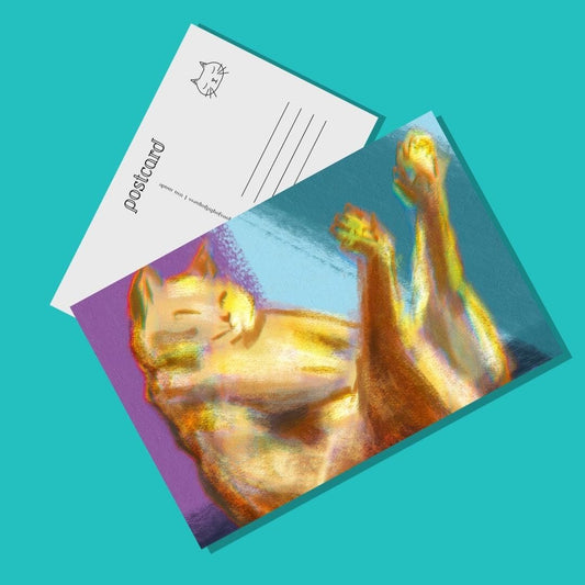 Cat in Boat Pose Postcard - Postcard with an Orange Cat in a Yoga Pose (Limited Quantities) Postcards JoyousJoyfulJoyness 