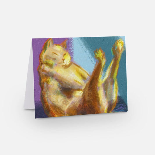 Cat in Boat Pose Greeting Card - Blank Card with an Orange Cat in a Yoga Pose (Limited Quantities) Greeting Card JoyousJoyfulJoyness 