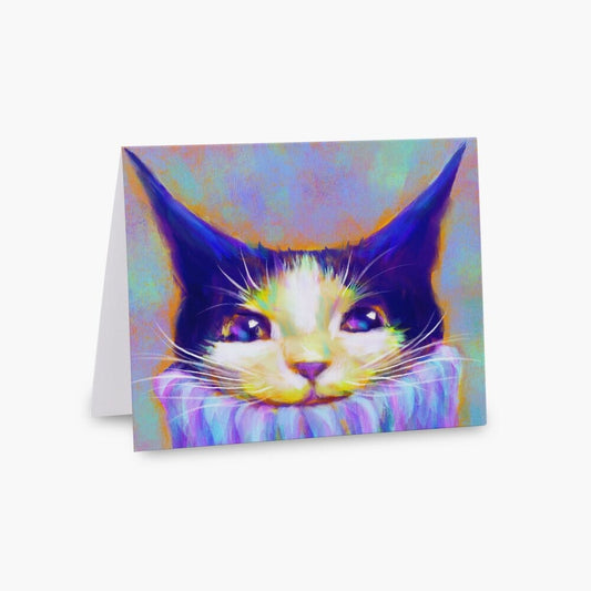 Chroma Cats Collection - "Chunky Sweater" Greeting Card - Blank Card with a Colorful Tuxedo Cat Wearing a Turtleneck (Limited Quantities) Greeting Card JoyousJoyfulJoyness 