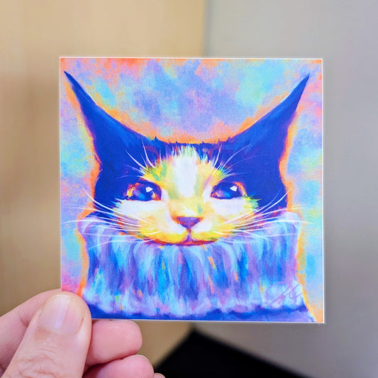 Chroma Cats Collection - "Chunky Sweater" Non-Holographic Matte Sticker - Colorful Tuxedo Cat Wearing a Turtleneck Decorative Stickers JoyousJoyfulJoyness 
