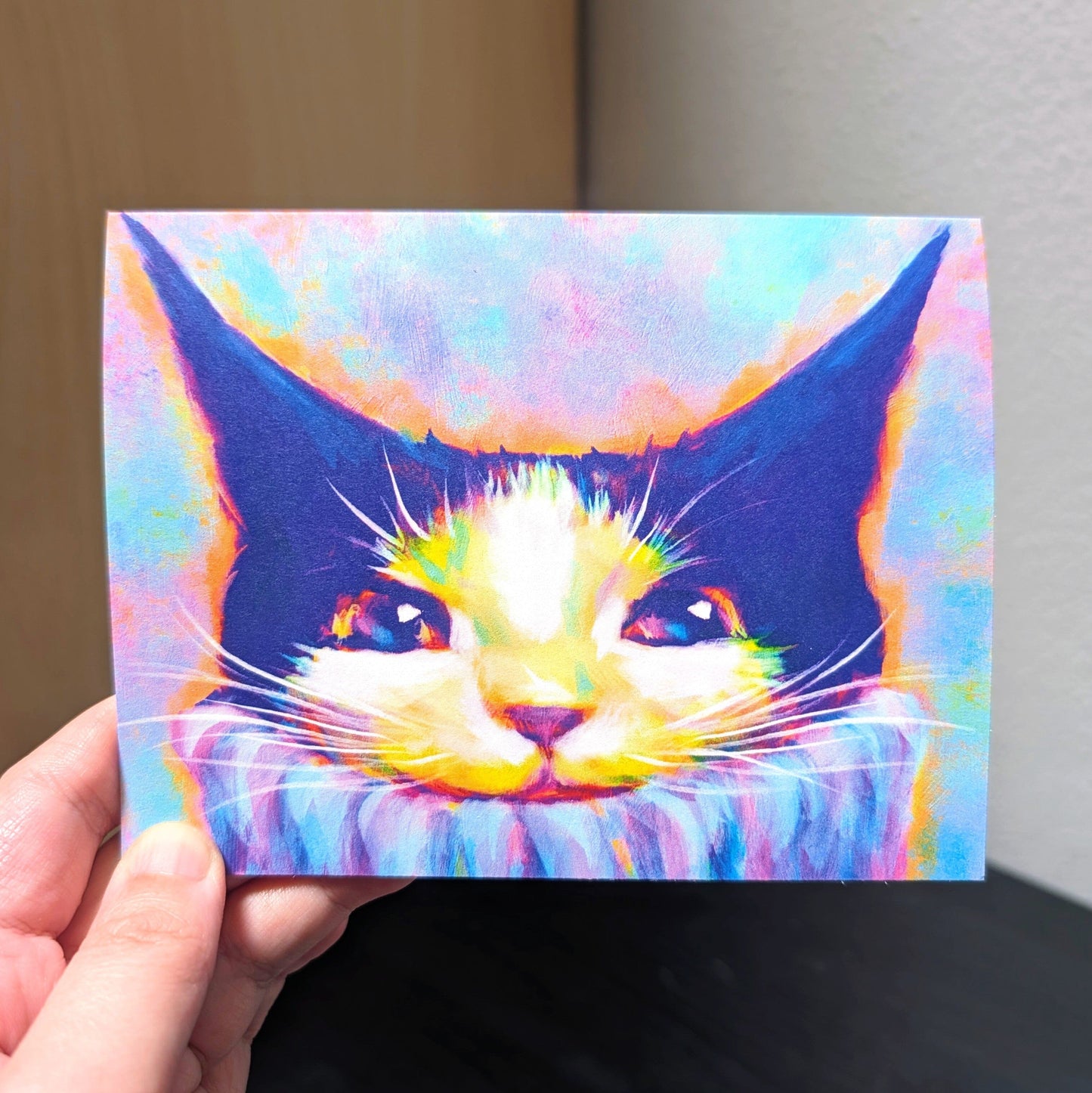 Chroma Cats Collection - "Chunky Sweater" Greeting Card - Blank Card with a Colorful Tuxedo Cat Wearing a Turtleneck (Limited Quantities) Greeting Card JoyousJoyfulJoyness 