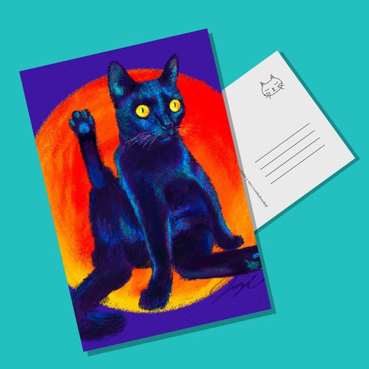 Feline Flows and Poses Collection - "Excuse Me" Postcard - Postcard with a Black Cat Holding its Leg Up (Limited Quantities) Postcards JoyousJoyfulJoyness 