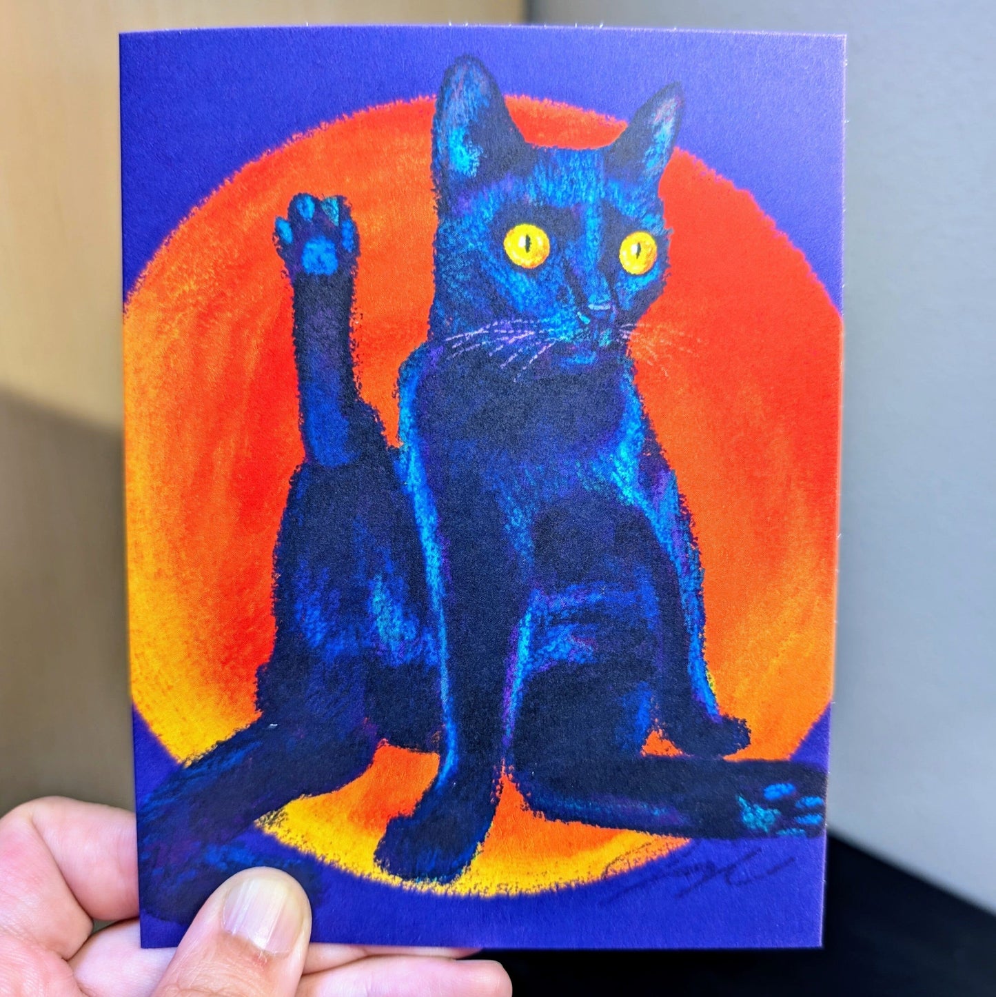 Feline Flows and Poses Collection - "Excuse Me" Greeting Card - Blank Card with a Black Cat Holding its Leg Up (Limited Quantities) Greeting Card JoyousJoyfulJoyness 