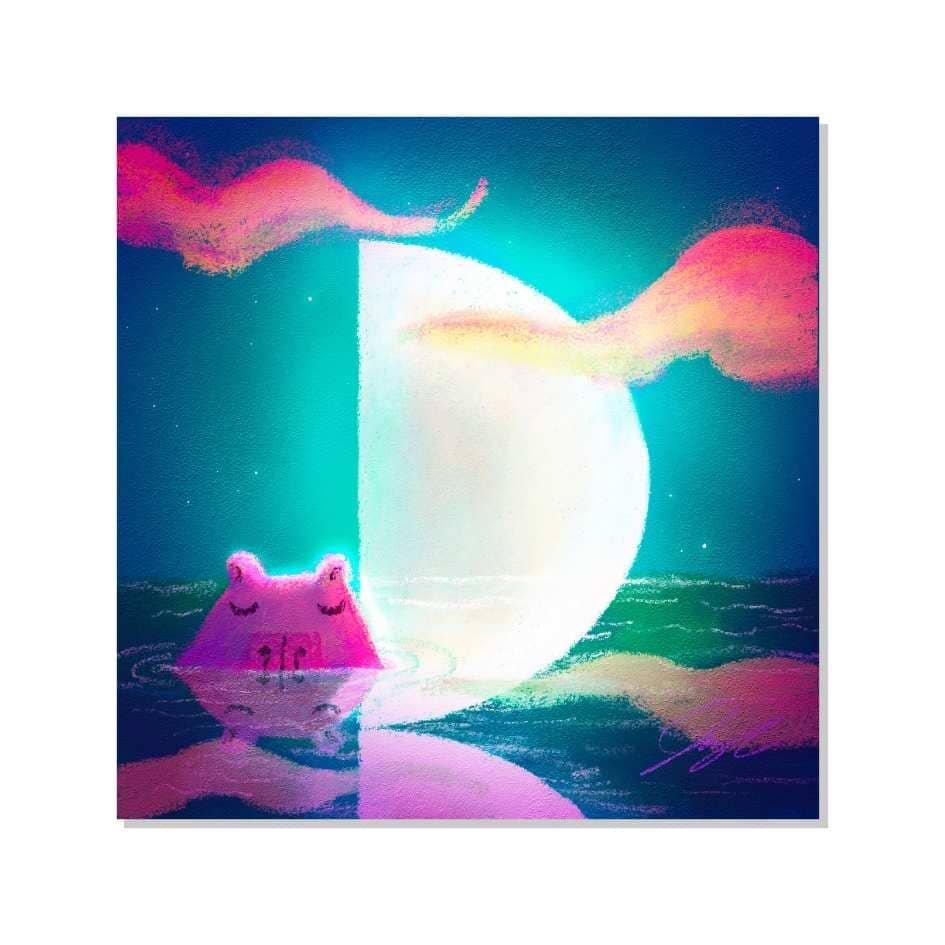 Moonlit Capybaras Collection - 4 - First Quarter Moon Non-Holographic Matte Sticker Decorative Stickers JoyousJoyfulJoyness 
