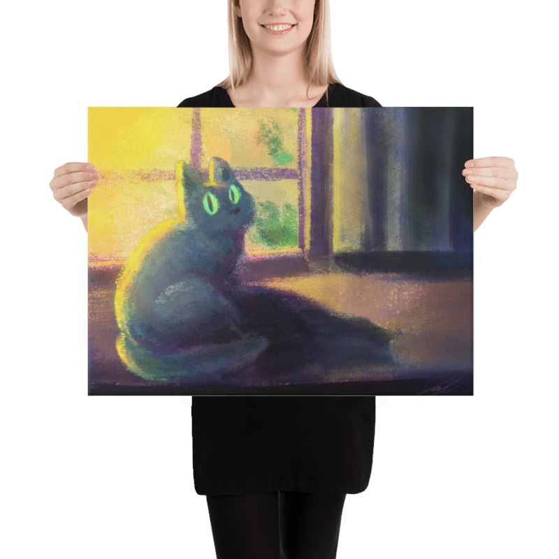 "Glowing Cat": Painting of a Black Cat Sitting at a Window [Unfoiled] Posters, Prints, & Visual Artwork JoyousJoyfulJoyness 