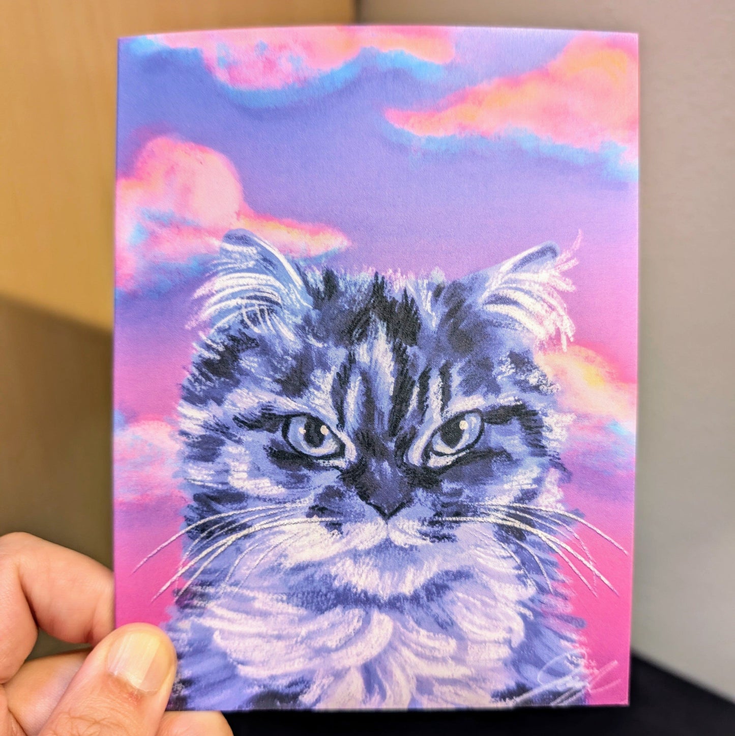 Grumpy Cat Greeting Card - Blank Card with a Grumpy Cat and Neon Clouds (Limited Quantities) Greeting Card JoyousJoyfulJoyness 