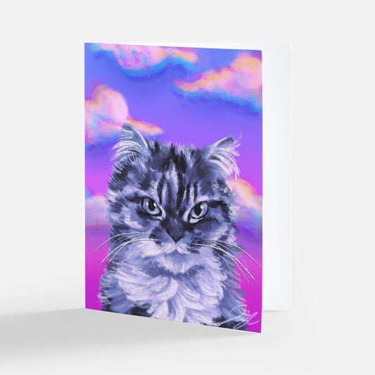 Grumpy Cat Greeting Card - Blank Card with a Grumpy Cat and Neon Clouds (Limited Quantities) Greeting Card JoyousJoyfulJoyness 