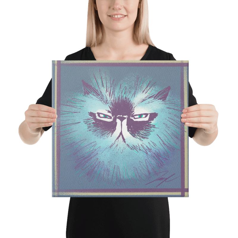 "Grumpy Furball" Painting of a Fluffy Grumpy Cat [Unfoiled] Posters, Prints, & Visual Artwork JoyousJoyfulJoyness 