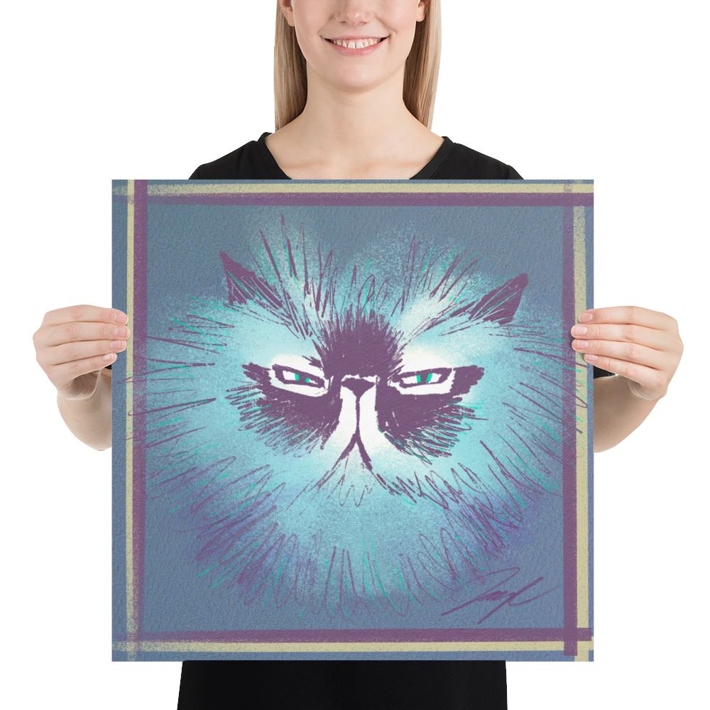 "Grumpy Furball" Painting of a Fluffy Grumpy Cat [Unfoiled] Posters, Prints, & Visual Artwork JoyousJoyfulJoyness 