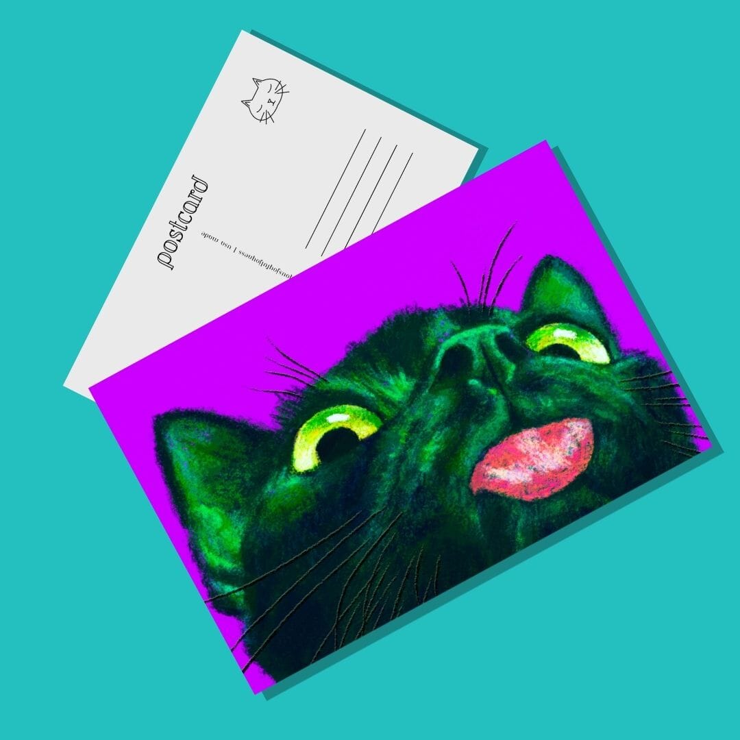 Close Encounters Collection - "Little Mlem" Postcard - Postcard with a Funny Black Cat Sticking Out its Tongue (Limited Quantities) Postcards JoyousJoyfulJoyness 
