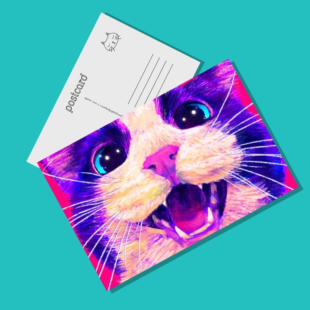 Close Encounters Collection - "Meow" Postcard - Postcard with a Cute Meowing Tuxedo Cat (Limited Quantities) Postcards JoyousJoyfulJoyness 