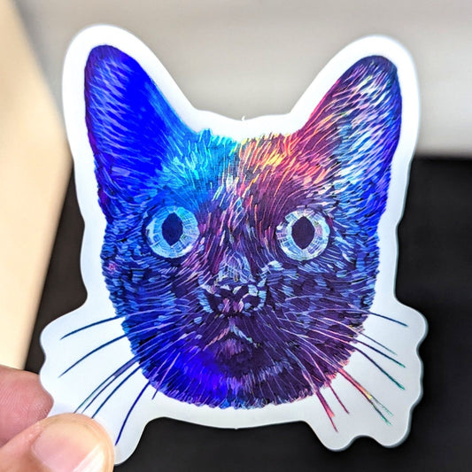 Black Cat Holographic Sticker Decorative Stickers JoyousJoyfulJoyness 