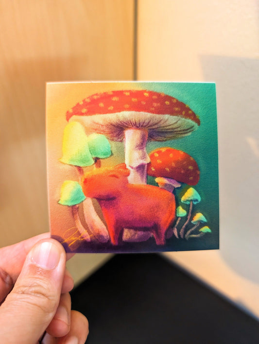 Capybara and Mushrooms Non-Holographic Matte Sticker Decorative Stickers JoyousJoyfulJoyness 