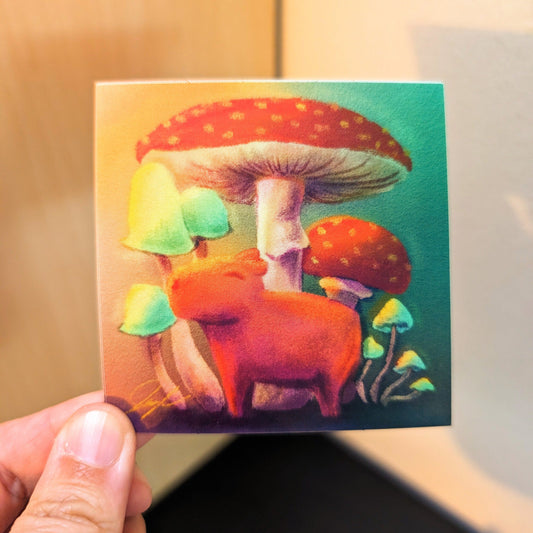 Capybara and Mushrooms Non-Holographic Matte Sticker Decorative Stickers JoyousJoyfulJoyness 