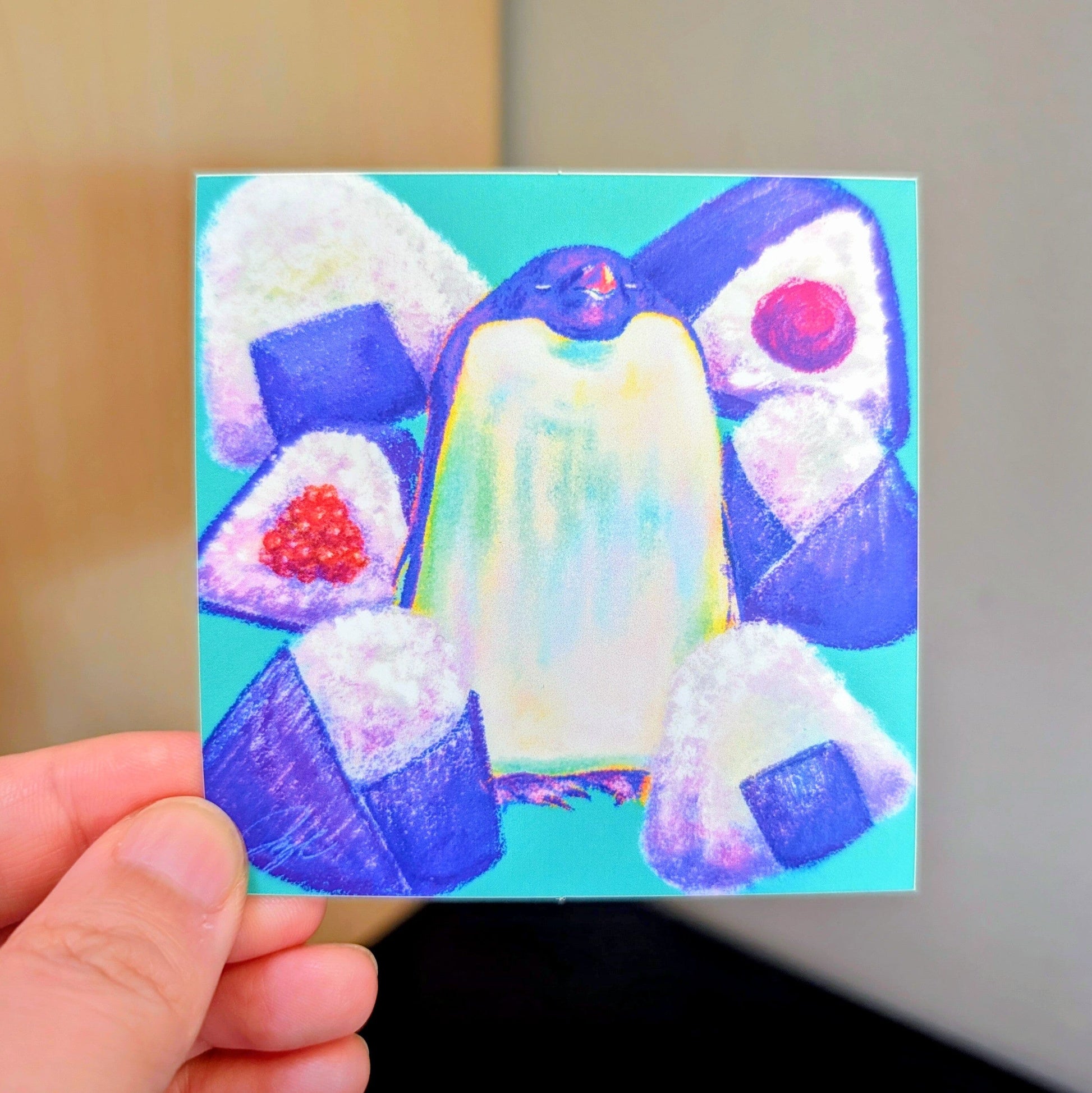 Culinary Critters Collection - "Pen-igiri" Non-Holographic Matte Sticker - Penguin with Onigiri Decorative Stickers JoyousJoyfulJoyness 