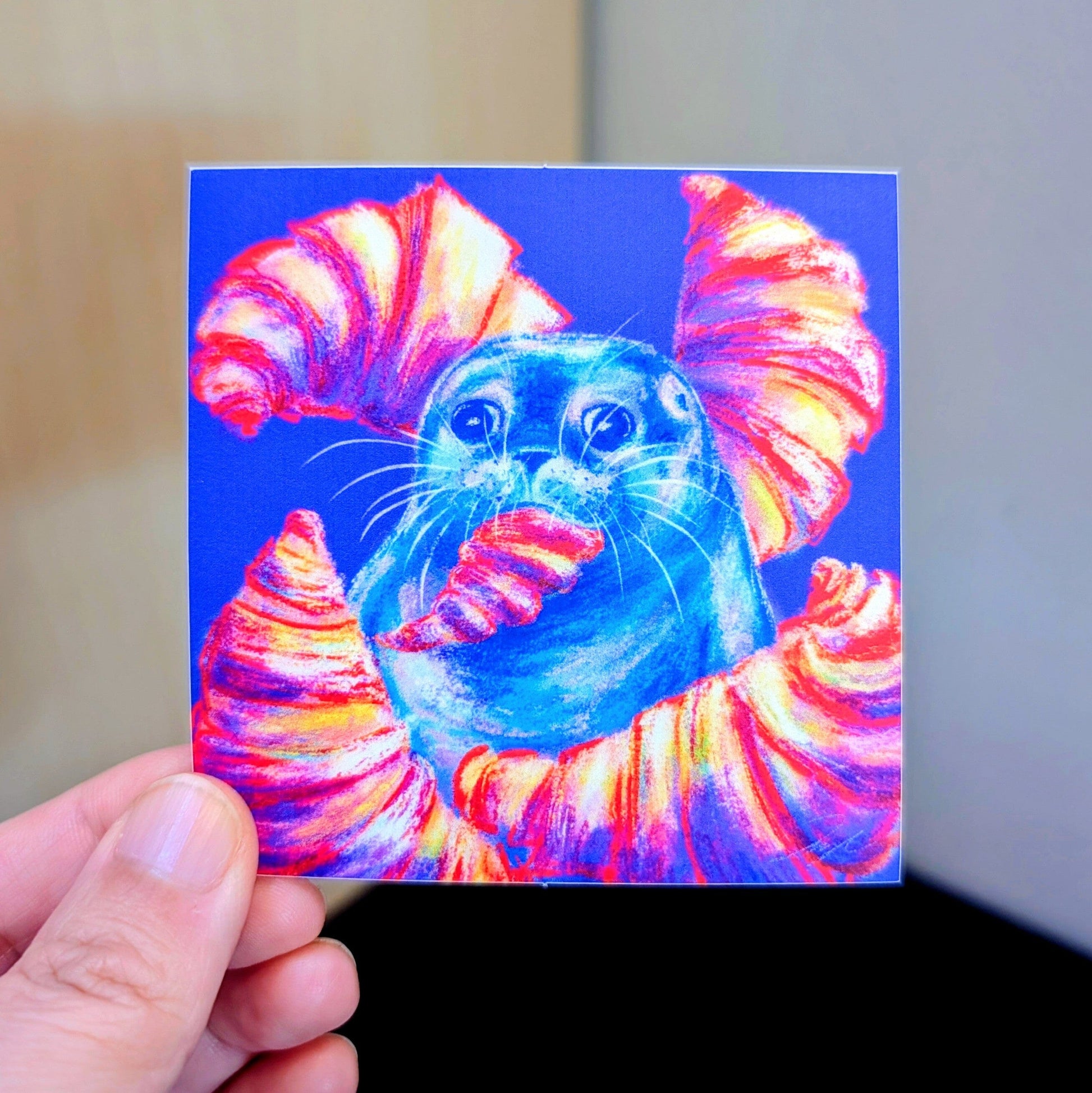 Culinary Critters Collection - "Carb Loading" Non-Holographic Matte Sticker - Seal with Croissants Decorative Stickers JoyousJoyfulJoyness 