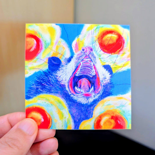 Culinary Critters Collection - "AAAAAAA with a Side of Eggs" Non-Holographic Glossy Sticker - Screaming Opossum with Eggs Decorative Stickers JoyousJoyfulJoyness 