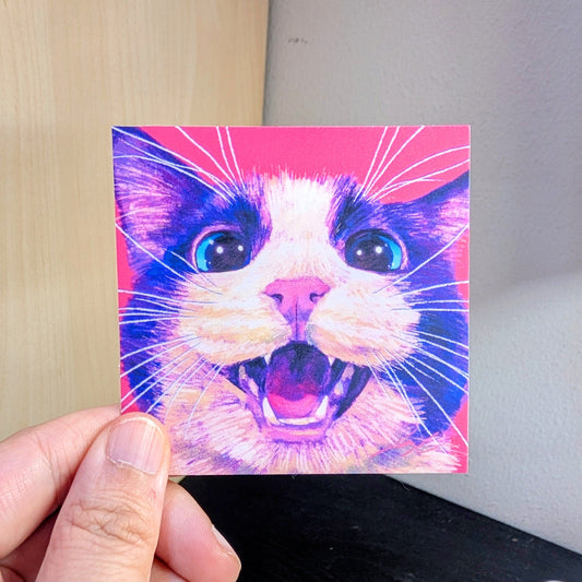 Close Encounters Collection - "Meow" Non-Holographic Matte Sticker -Close Up of a Tuxedo Cat Meowing Decorative Stickers JoyousJoyfulJoyness 