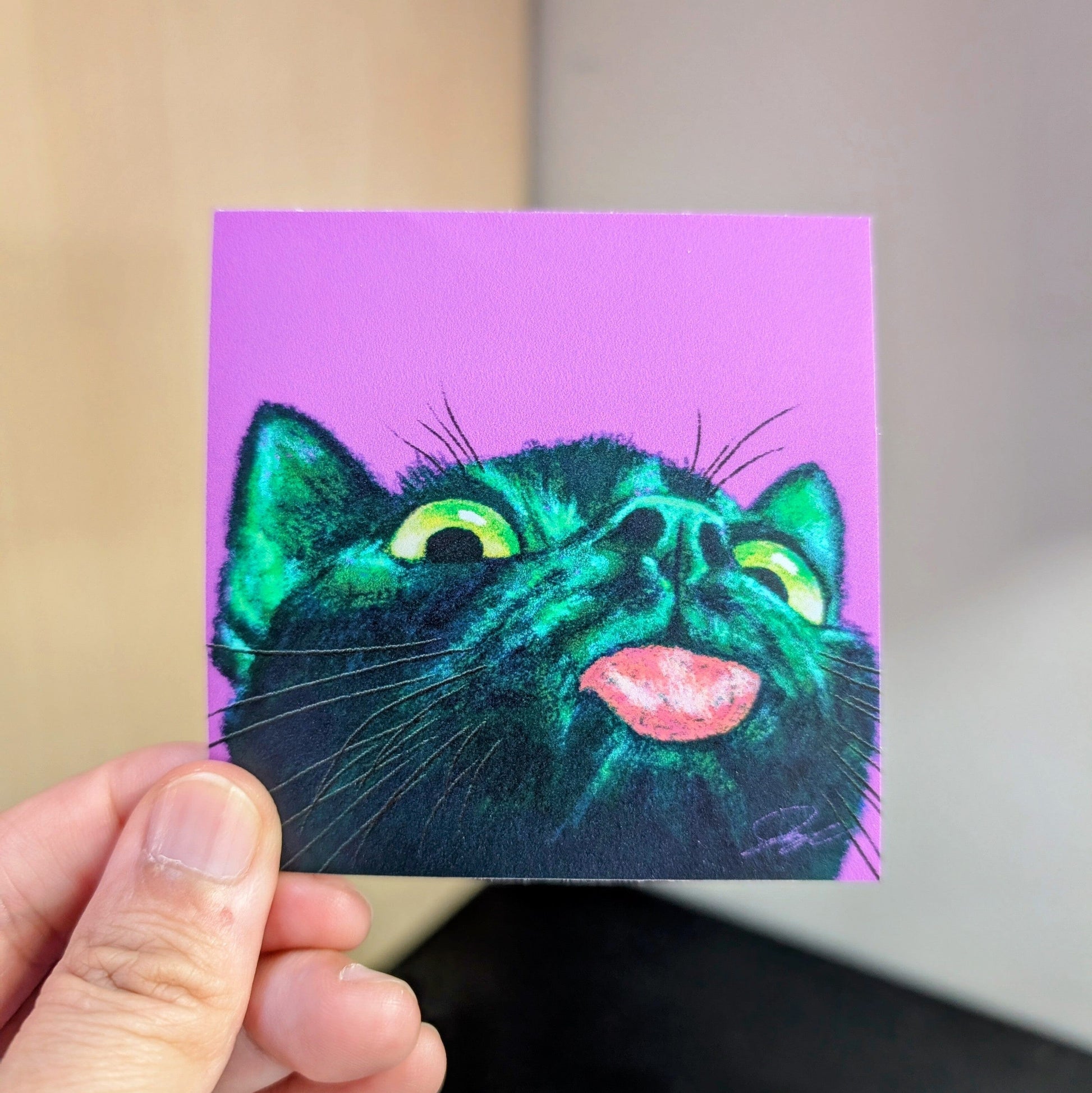 Close Encounters Collection - "Little Mlem" Non-Holographic Matte Sticker - Close Up of a Silly Black Cat Decorative Stickers JoyousJoyfulJoyness 