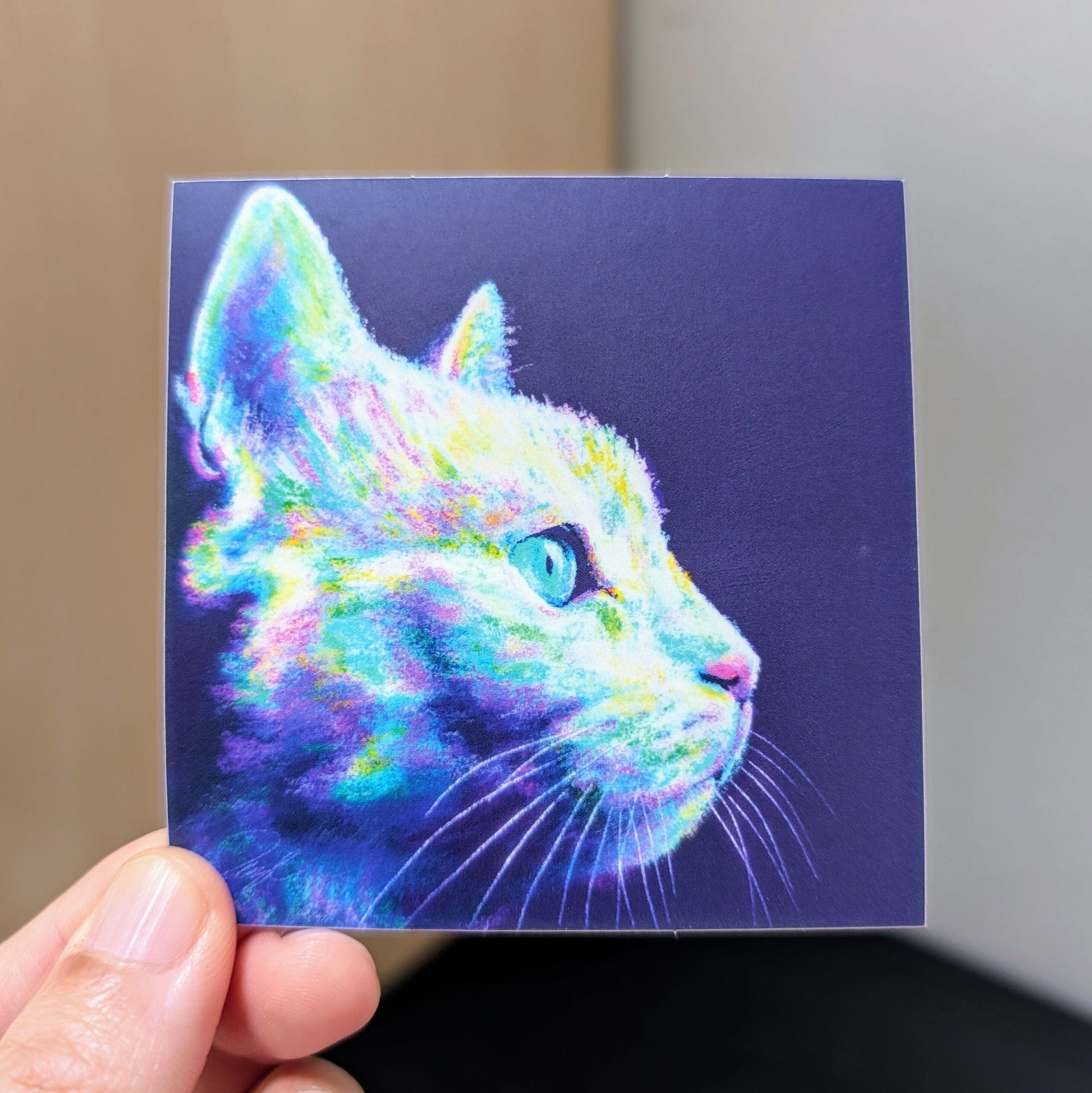 Close Encounters Collection - "Glow" Non-Holographic Matte Sticker - Close Up of a Glowing Grey Cat Decorative Stickers JoyousJoyfulJoyness 