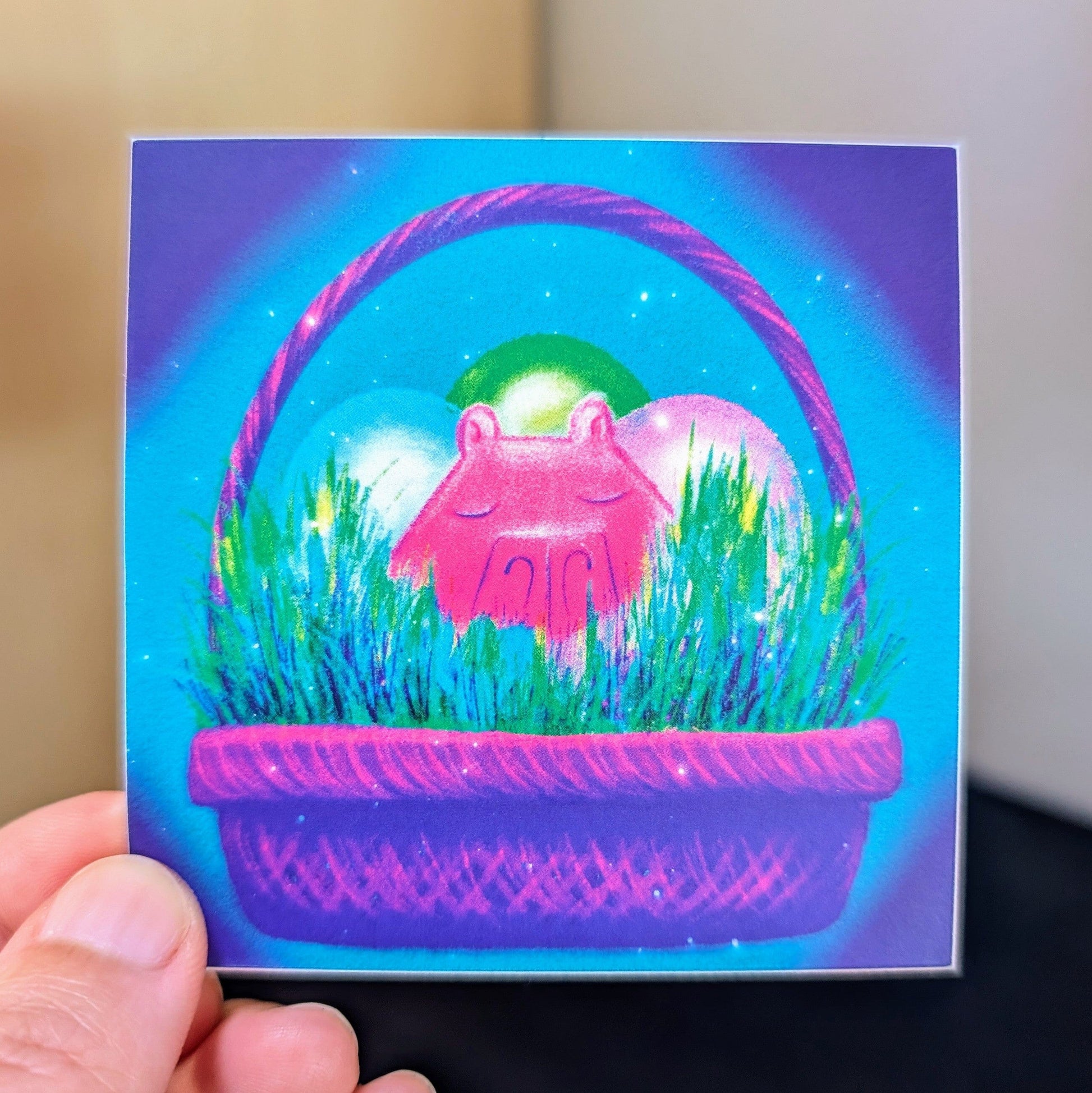"Capy Easter" Non-Holographic Matte Sticker | Sticker with a Capybara in an Easter Egg Basket Decorative Stickers JoyousJoyfulJoyness 