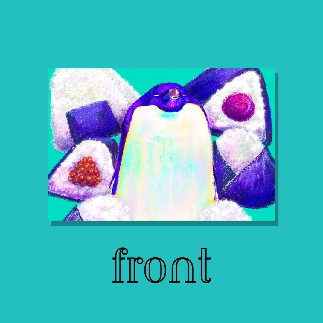 Culinary Critters Collection - "Pen-giri" Postcard - Postcard with a Plump Penguin Surrounded by Onigiri (Limited Quantities) Postcards JoyousJoyfulJoyness 
