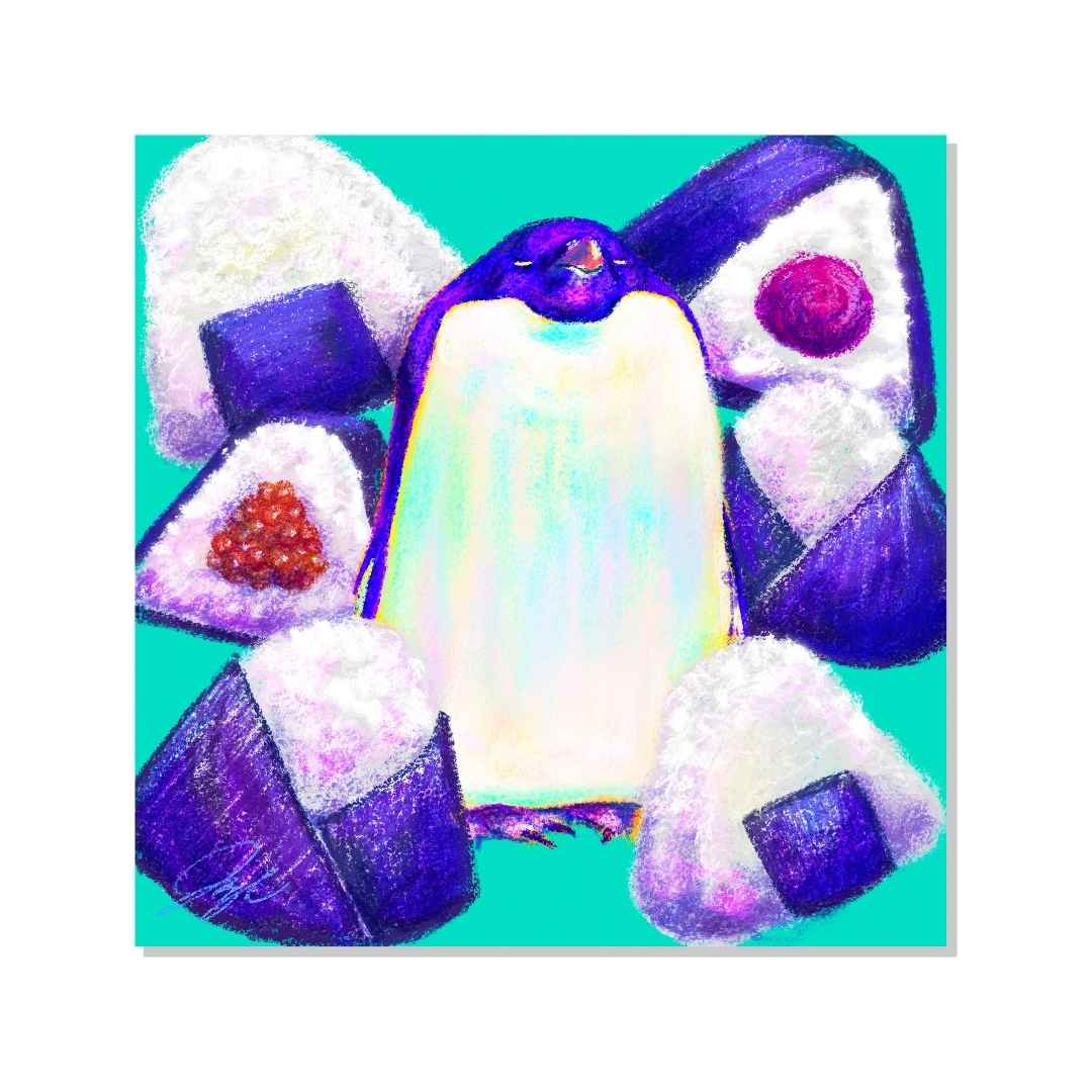 Culinary Critters Collection - "Pen-igiri" Non-Holographic Matte Sticker - Penguin with Onigiri Decorative Stickers JoyousJoyfulJoyness 
