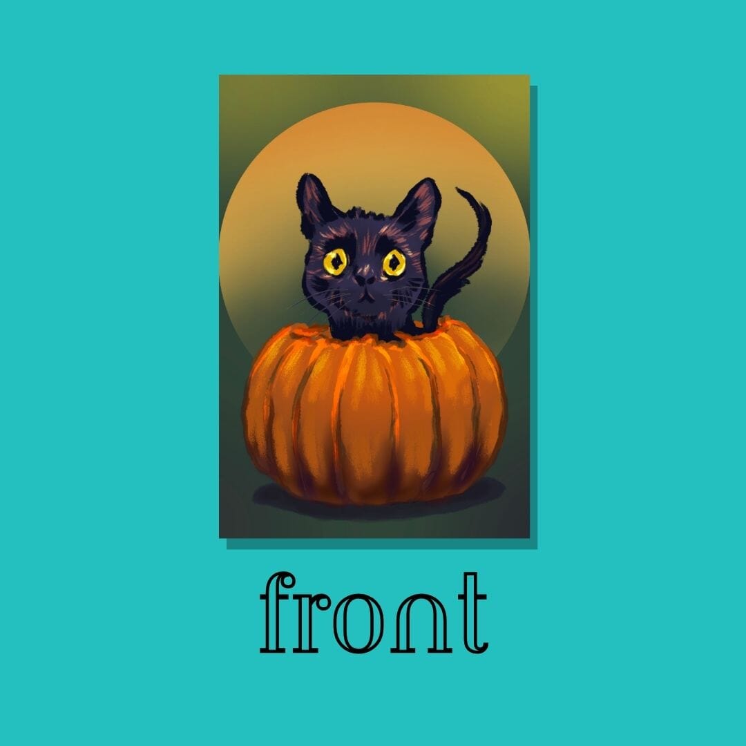 Pumpkin Cat Postcard - Postcard with a Black Cat in a Pumpkin (Limited Quantities) Postcards JoyousJoyfulJoyness 