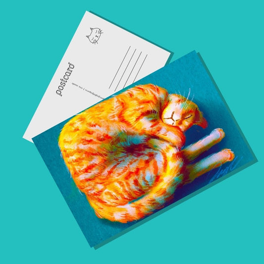 Shrimp Cat Postcard - Postcard with an Orange Cat Curled Like a Shrimp (Limited Quantities) Postcards JoyousJoyfulJoyness 