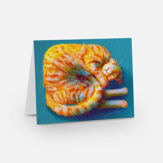 Shrimp Cat Greeting Card - Blank Card with an Orange Cat Curled Like a Shrimp (Limited Quantities) Greeting Card JoyousJoyfulJoyness 