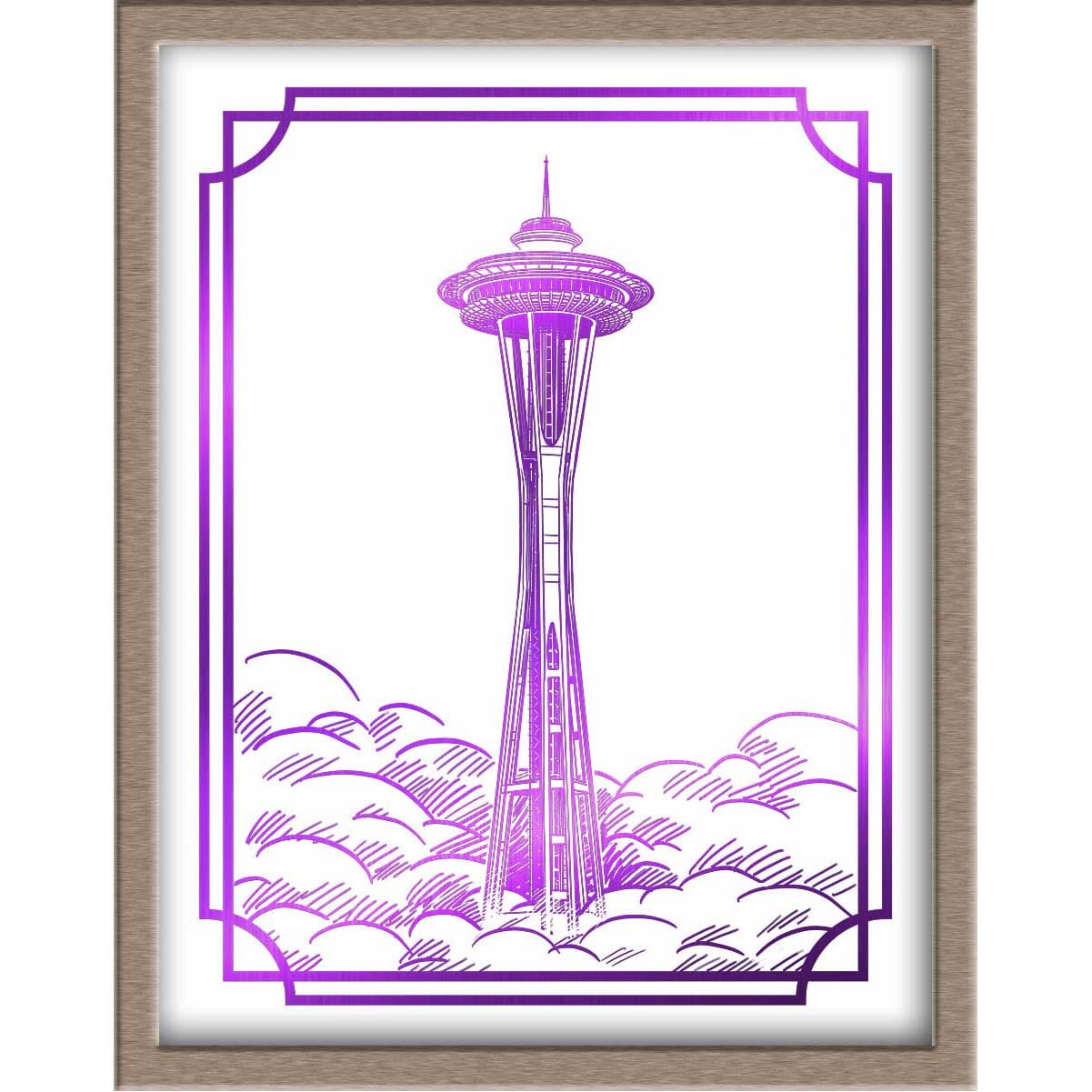 Seattle's Space Needle Landmark Foiled Print Posters, Prints, & Visual Artwork JoyousJoyfulJoyness 