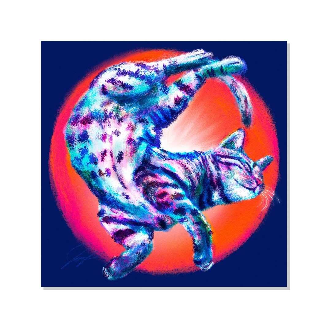 Feline Flows and Poses Collection - "Squiggle" Non-Holographic Matte Sticker - Sticker with a Wiggly Cat Decorative Stickers JoyousJoyfulJoyness 