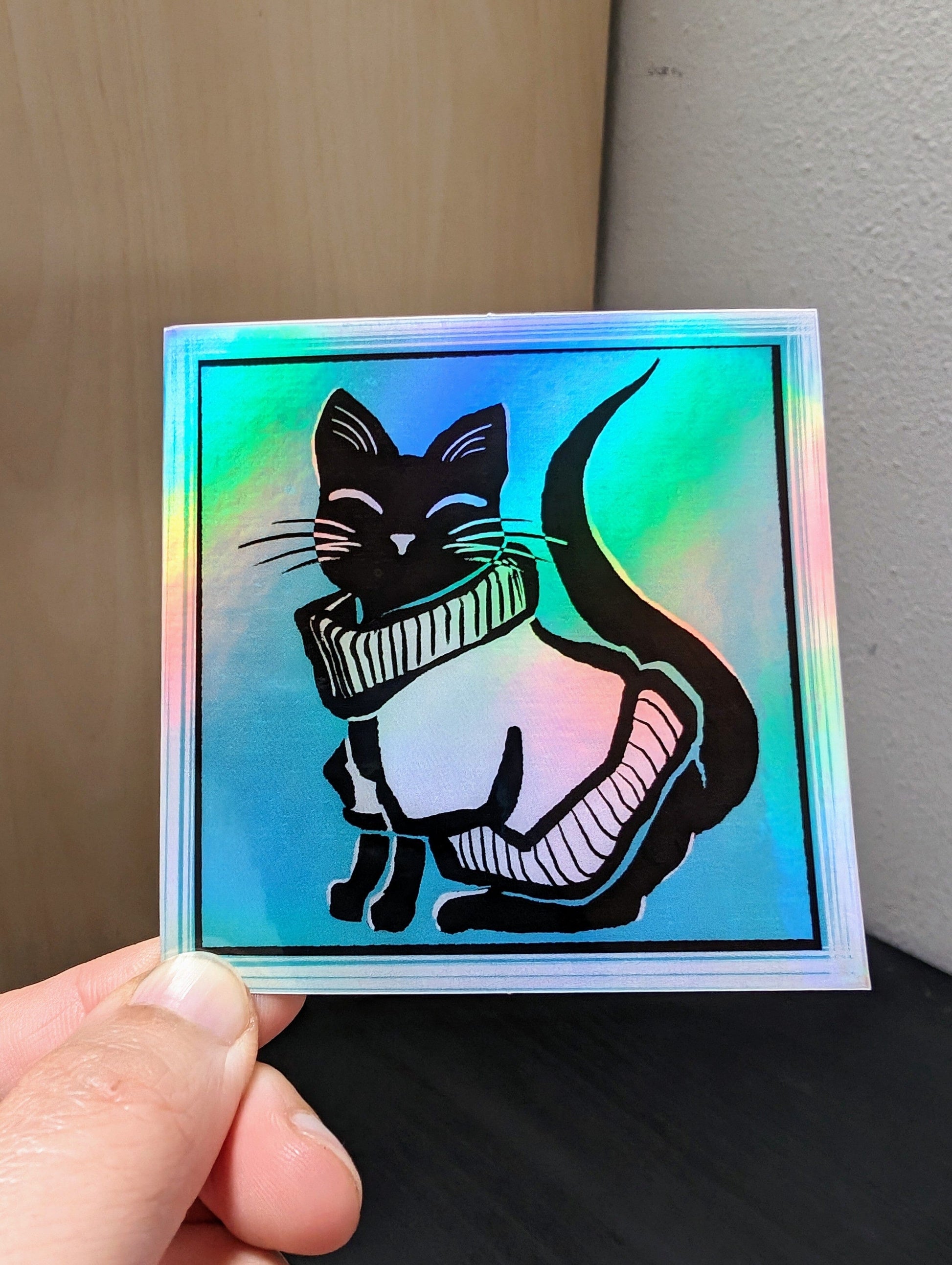 Sweater Cat Holographic Sticker Decorative Stickers JoyousJoyfulJoyness 