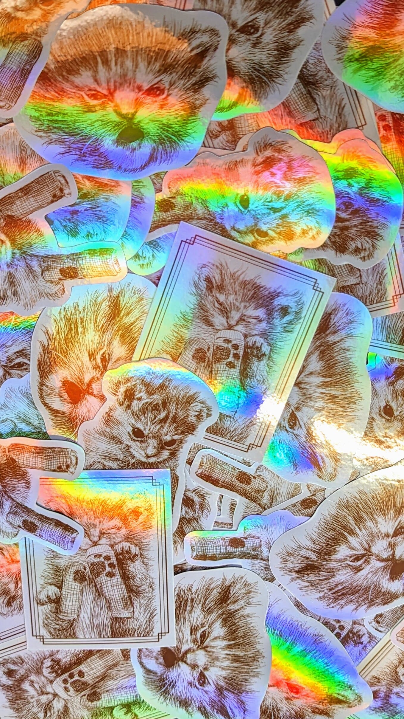 Tater Tot and his Bonkers Holographic Sticker ($1 donated to Kitty CrusAIDe per sticker sold) Decorative Stickers JoyousJoyfulJoyness 