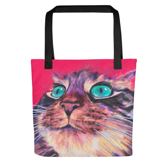 Close Encounters Collection - "Teal Eyes" Tote Bag | Tote Bag with a Cat with Teal Eyes JoyousJoyfulJoyness 