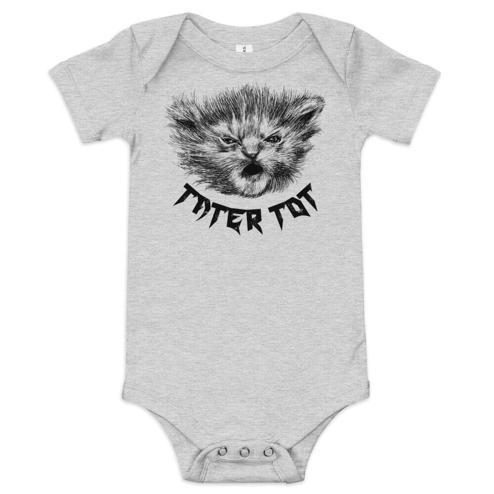Metal Tater Tot BABY Onesie [Unfoiled] (All net proceeds go to Kitty CrusAIDe) JoyousJoyfulJoyness Athletic Heather 3-6m 