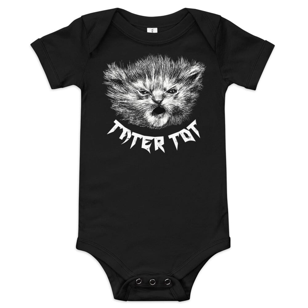 BLACK Metal Tater Tot BABY Onesie [Unfoiled] (All net proceeds go to Kitty CrusAIDe) JoyousJoyfulJoyness 3-6m 