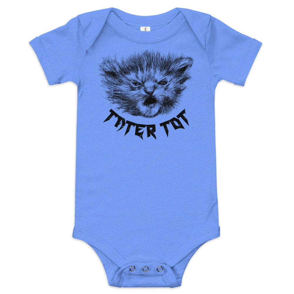 Metal Tater Tot BABY Onesie [Unfoiled] (All net proceeds go to Kitty CrusAIDe) JoyousJoyfulJoyness Heather Columbia Blue 3-6m 