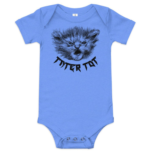 Metal Tater Tot BABY Onesie [Unfoiled] (All net proceeds go to Kitty CrusAIDe) JoyousJoyfulJoyness Heather Columbia Blue 3-6m 