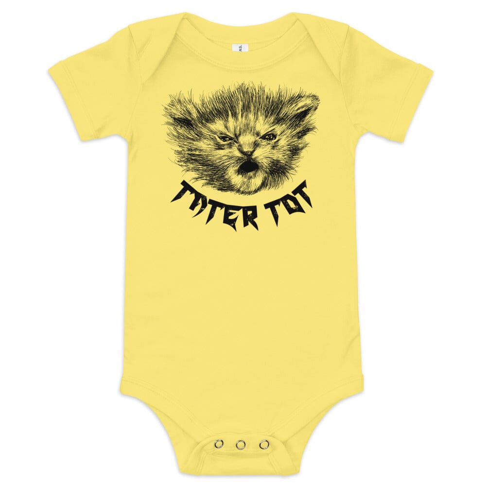 Metal Tater Tot BABY Onesie [Unfoiled] (All net proceeds go to Kitty CrusAIDe) JoyousJoyfulJoyness Yellow 3-6m 