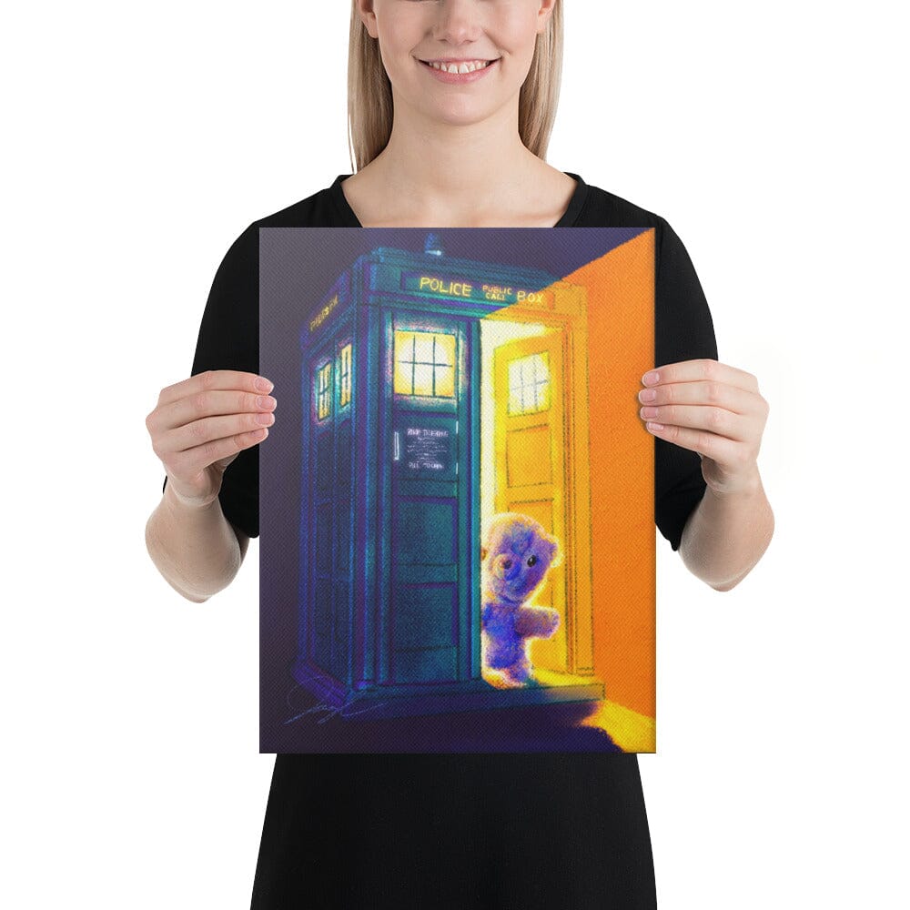 "Teddy Bear and the TARDIS" Painting [Unfoiled] | Painting of a Childhood Stuffed Bear Exiting the TARDIS Posters, Prints, & Visual Artwork JoyousJoyfulJoyness 