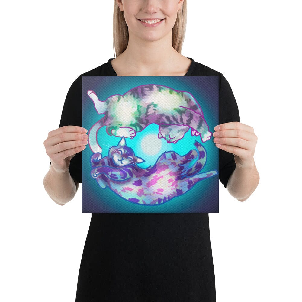"Spiraling Cat": Painting of Two Cats Spinning Like a Spiral Galaxy [Unfoiled] Posters, Prints, & Visual Artwork JoyousJoyfulJoyness Canvas 12x12 in 