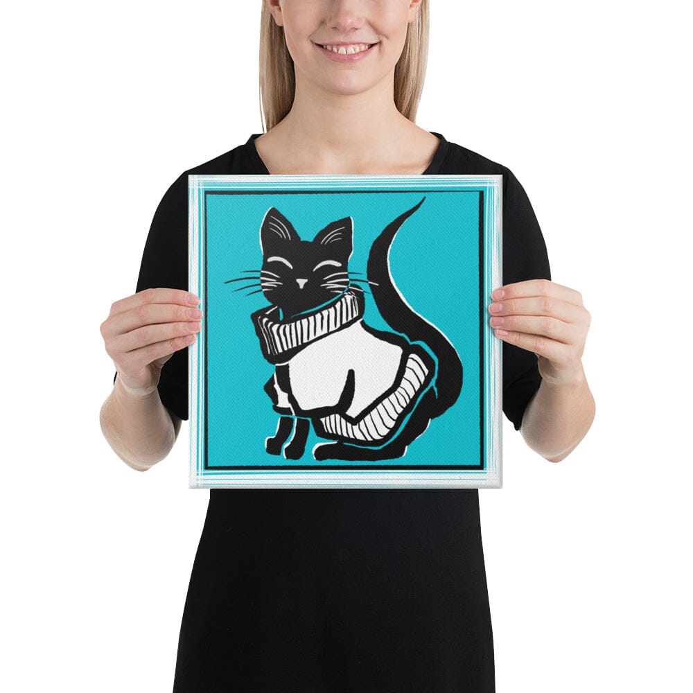 "Black Cat in Sweater": Painting of a Black Cat in a Chunky Sweater [Unfoiled] Posters, Prints, & Visual Artwork JoyousJoyfulJoyness 
