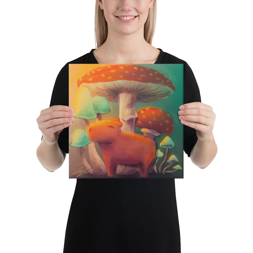 "Capybara and Mushrooms" Painting [Unfoiled] Posters, Prints, & Visual Artwork JoyousJoyfulJoyness 